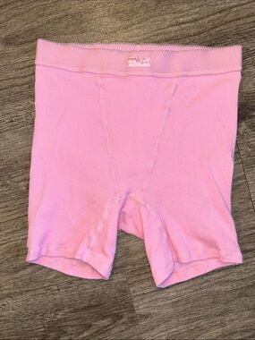 SKIMS Cotton Rib Boxer Shorts Pink Ribbed Lounge Sleep Shorts Size S